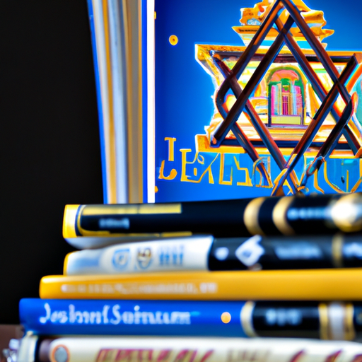 צילום של ערימת ספרים על יהדות ותרבות יהודית עם ספר פתוח למעלה, מבליט את הכותרת ועיצוב הכריכה הצבעוני שלה.