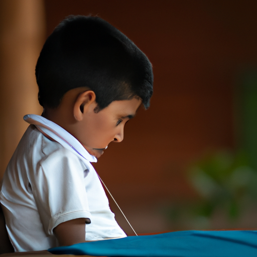 ילד מקשיב בדריכות לאומן מקומי שאורג בכפר